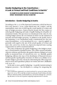 Gender Budgeting in the Constitution – A Look at Formal and Real Conditions in Austria* ELISABETH KLATZER / MARGIT SCHRATZENSTALLER / BIRGIT BUCHINGER / NICOLE SCHAFFER  Introduction – Gender Budgeting in Austria