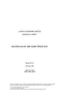 ALBERTA LAW REFORM INSTITUTE EDMONTON, ALBERTA SECTION 195 OF THE LAND TITLES ACT  Report No. 63