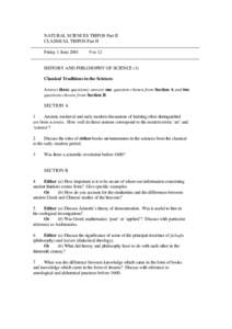 HPS: Part II exam papers 2001