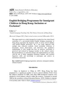 Li  AJIE Asian Journal of Inclusive Education Vol. 2, No. 1, April 2014, 5-16 ISSN[removed]Print), [removed]Online); http://www.ajie-bd.net © 2014 IISB