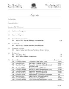 Town of Drayton Valley  Wednesday, August 6, 2014 Regular Council Meeting