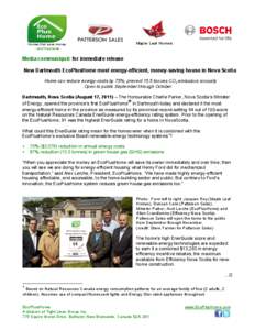 Homes that save money …and the planet. Maple Leaf Homes  Media communiqué: for immediate release
