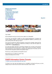 www.daad.org  DAAD Information Centre Toronto c/o Munk School of Global Affairs North Side, Room 207 University of Toronto