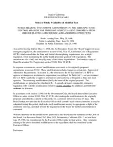 Rulemaking: [removed]Day Notice Amendments to the Airborne Toxic Control Measure for Emissions of Hexavalent Chromium from Chrome Plating and Chromic Acid Anodizing Operations