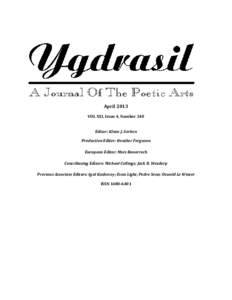 April 2013 VOL XXI, Issue 4, Number 240 Editor: Klaus J. Gerken Production Editor: Heather Ferguson European Editor: Mois Benarroch Contributing Editors: Michael Collings; Jack R. Wesdorp