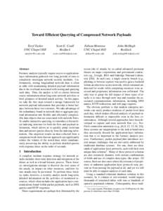 Toward Efficient Querying of Compressed Network Payloads Teryl Taylor UNC Chapel Hill Scott E. Coull RedJack
