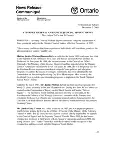 Canadian law / Attorney General of Ontario / Supreme Court of Canada / Court of Appeal for Ontario / Attorney general / Ontario Superior Court of Justice / Court system of Canada / Michael Bryant / Crown attorney / Law / Legal professions / Prosecution