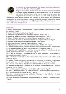 Le Courrier de la Marche Mondiale des Femmes contre les Violences et la Pauvreté - N° - 268 – 29 octobre 2014 Bonjour, voici quelques textes, rendez-vous et communiqués concernant les droits des femmes, en espérant