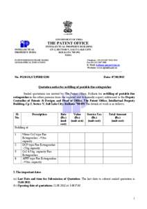 GOVERNMENT OF INDIA  THE PATENT OFFICE INTELLECTUAL PROPERTY BUILDING CP-2, SECTOR-V, SALT LAKE CITY KOLKATA[removed].