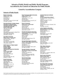 Schools of Public Health and Public Health Programs Accredited by the Council on Education for Public Health Listed by Accreditation Category Schools of Public Health Boston University