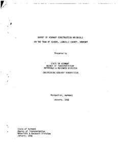 SURVEY OF HIGHWAY CONSTRUCTION MATERIALS IN THE TOWN OF ELMORE, LAMOILLE COUNTY, VERMONT Prepared by  STATE OF VERMONT