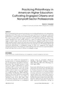 Practicing Philanthropy in American Higher Education: Cultivating Engaged Citizens and Nonprofit Sector Professionals David A. Campbell College of Community and Public Affairs at Binghamton University