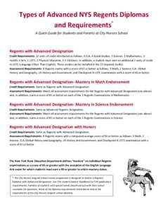 Types of Advanced NYS Regents Diplomas and Requirements* A Quick Guide for Students and Parents at City Honors School Regents with Advanced Designation Credit Requirements: 22 units of credit distributed as follows: 4 EL