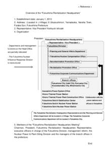 < Reference > Overview of the “Fukushima Revitalization Headquarters” 1. Establishment date: January 1, Address: (Located in J-Village) 8 Utsukushimori, Yamadaoka, Naraha Town, Futaba Gun, Fukushima Prefectur