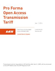 Pro Forma Open Access Transmission Tariff (proposed to be effective Jan. 1, 2014)