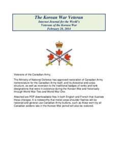 The Korean War Veteran Internet Journal for the World’s Veterans of the Korean War February 28, 2014  Veterans of the Canadian Army,