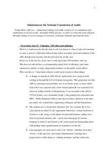 1  Submission to the National Commission of Audit: ‘ Doing More with Less – submission relating to possible avenues to cut expenditure and duplication of services in the Australian Public Service, to allow it to beco