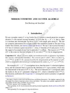 Proc. Int. Cong. of Math. – 2018 Rio de Janeiro, Vol–692) MIRROR SYMMETRY AND CLUSTER ALGEBRAS Paul Hacking and Sean Keel