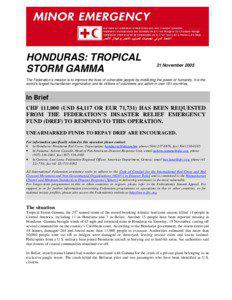 Emergency management / Americas / Management / Hurricane Fifi–Orlene / Honduras / Republics / Tropical Storm Gamma