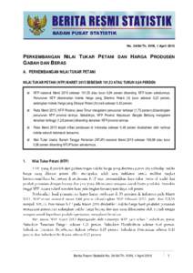 BADAN PUSAT STATISTIK NoTh. XVIII, 1 April 2015 PERKEMBANGAN NILAI TUKAR PETANI DAN HARGA PRODUSEN GABAH DAN BERAS A. PERKEMBANGAN NILAI TUKAR PETANI