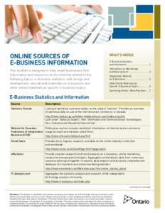 ONLINE SOURCES OF E-BUSINESS INFORMATION WHAT’S INSIDE  This booklet is designed to help small businesses find