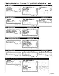 Official Results for[removed]City Election in Non-Runoff Cities CITY OF BATAVIA For Mayor Tom J. Drish Tina McCoy Scattered Write-Ins