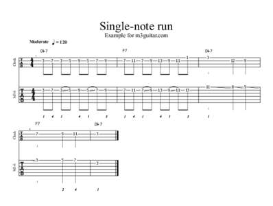 Single-note run Example for m3guitar.com Moderate = 120 F7