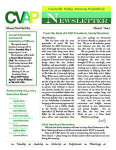 Coachella Valley Alumnae Panhellenic  Newsletter February/March/April 2014	  Volume 60 * Issue 3