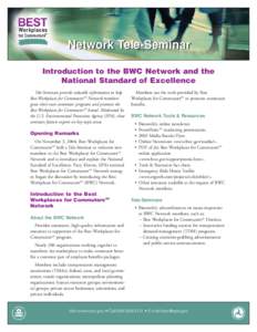 Network Tele-Seminar Tele-Seminar Introduction to the BWC Network and the  National Standard of Excellence
