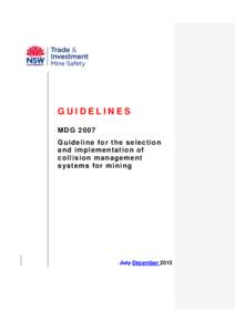 GUIDELINES MDG[removed]G u id e line f or t he se le ct io n a nd im p leme ntat ion o f c o llis ion ma na gemen t s yst ems fo r m in ing