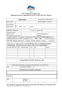 International Shooting Sport Federation - ISSF -Application form for Appointment as World Cup Jury Member 2006