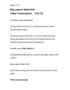 Page 1 of 4  Big Lagoon State Park Video Transcription  0:01:22