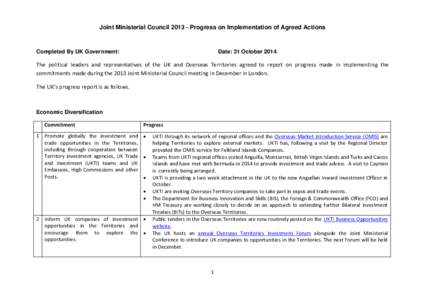 Joint Ministerial Council[removed]Progress on Implementation of Agreed Actions  Completed By UK Government: Date: 31 October 2014