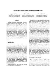 An Internet Voting System Supporting User Privacy Aggelos Kiayias University of Connecticut