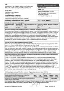 Title:  Introducing a fee charging regime into Employment Tribunals and the Employment Appeal Tribunal  Impact Assessment (IA)