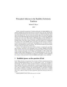 Principled Atheism in the Buddhist Scholastic Tradition Richard P. Hayes