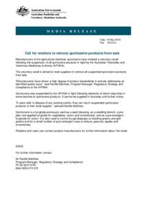 Media Release: Call for retailers to remove quintozene products from sale