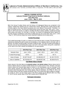 Laborers Funds Administrative Office of Northern California, Inc. 220 Campus Lane, Fairfield, CA ● Telephone: orANNUAL FUNDING NOTICE Laborers Pension Trust Fund for Northern C