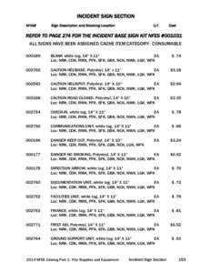 INCIDENT SIGN SECTION  NFES# Sign Description and Stocking Location