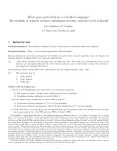 What goes postverbal in a verb-final language? The interplay of syntactic category, information structure, and word order in Karuk∗ Line Mikkelsen, UC Berkeley UC Santa Cruz, October 24, [removed]