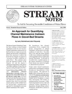 STREAM SYSTEMS TECHNOLOGY CENTER  STRENOTES AM To Aid In Securing Favorable Conditions of Water Flows Rocky Mountain Research Station
