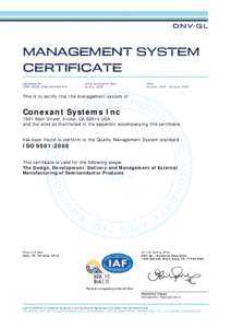 MANAGEMENT SYSTEM CERTIFICATE Certificate No: CERTAQ-HOU-RvA  Initial certification date: