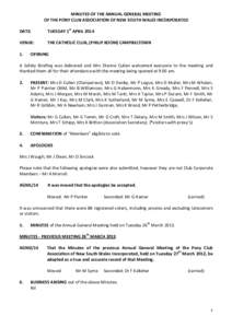 MINUTES OF THE ANNUAL GENERAL MEETING OF THE PONY CLUB ASSOCIATION OF NEW SOUTH WALES INCORPORATED