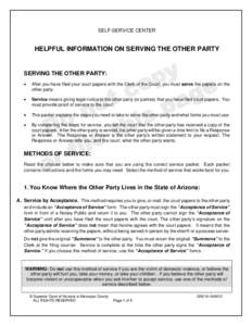 SELF-SERVICE CENTER  HELPFUL INFORMATION ON SERVING THE OTHER PARTY SERVING THE OTHER PARTY: •