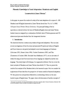 Feng-fan Hsieh and Michael Kenstowicz National Tsing Hua University and MIT Phonetic Knowledge in Tonal Adaptation: Mandarin and English Loanwords in Lhasa Tibetan*