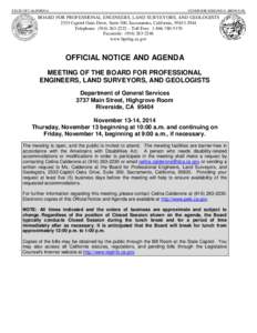 STATE OF CALIFORNIA  GOVERNOR EDMUND G. BROWN JR. BOARD FOR PROFESSIONAL ENGINEERS, LAND SURVEYORS, AND GEOLOGISTS 2535 Capitol Oaks Drive, Suite 300, Sacramento, California, [removed]