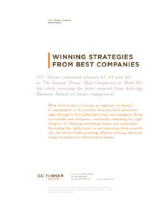 O.C. Tanner Company White Paper WINNING STRATEGIES FROM BEST COMPANIES O.C. Tanner welcomed winners #1, #4 and #11