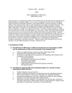 February 2007:   Iteration I  APBS  PBS STANDARDS OF PRACTICE:  INDIVIDUAL LEVEL   This document is a collaborative effort of the membership and the Board of the Association for 