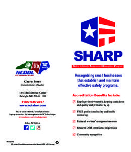 SHARP  Safety & Health Achievement Recognition Program N.C. Department of Labor  Cherie Berry