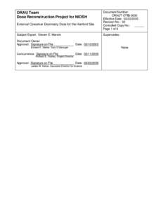 ORAU Team Dose Reconstruction Project for NIOSH External Coworker Dosimetry Data for the Hanford Site Subject Expert: Steven E. Merwin Document Owner Approval: Signature on File